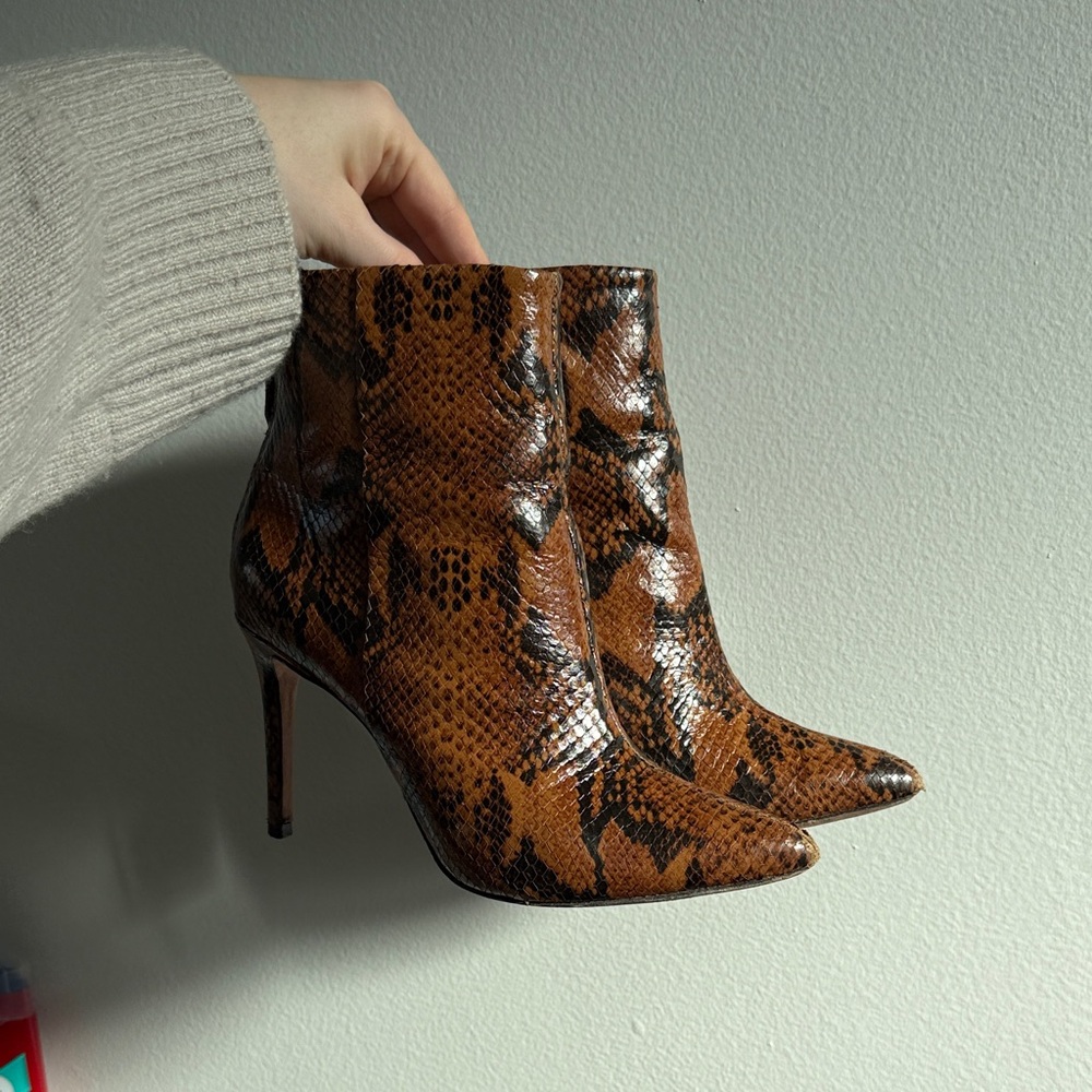 SCHUTZ Brown Snake Print Ankle Booties